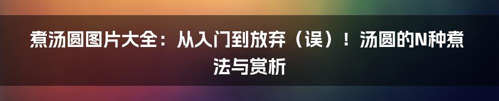 煮汤圆图片大全:从入门到放弃(误)!汤圆的N种煮法与赏析