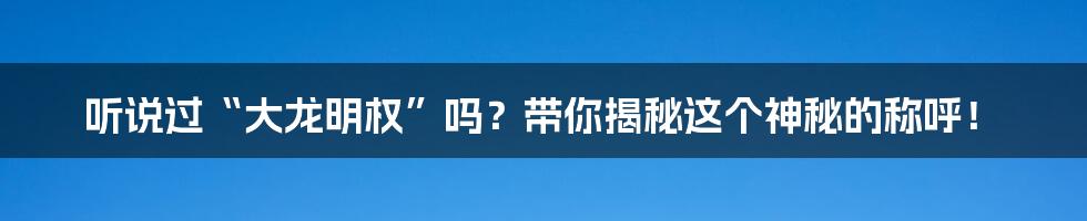 听说过“大龙明权”吗?带你揭秘这个神秘的称呼!