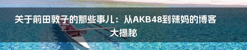 关于前田敦子的那些事儿：从AKB48到辣妈的博客大揭秘
