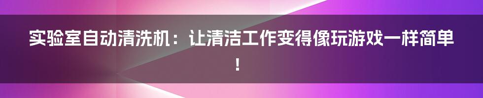 实验室自动清洗机:让清洁工作变得像玩游戏一样简单!