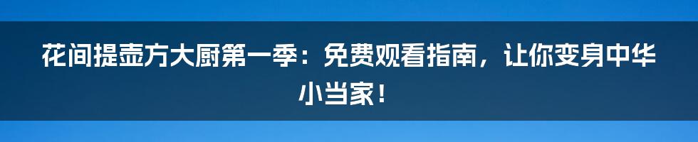 花间提壶方大厨第一季:免费观看指南,让你变身中华小当家!