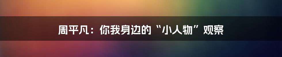 周平凡:你我身边的“小人物”观察