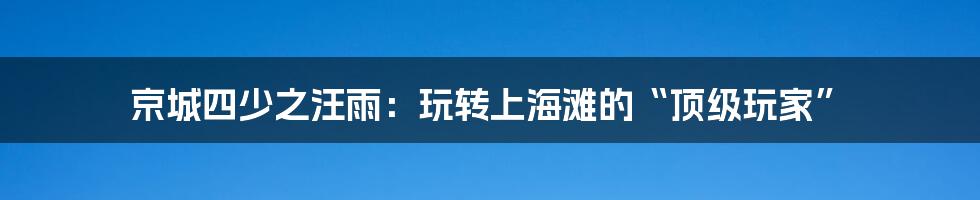 京城四少之汪雨:玩转上海滩的“顶级玩家”
