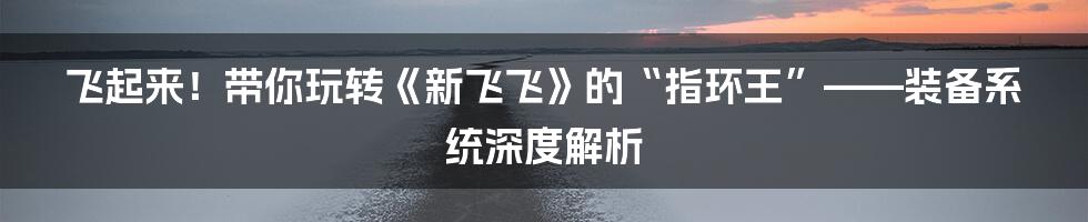 飞起来!带你玩转《新飞飞》的“指环王”——装备系统深度解析