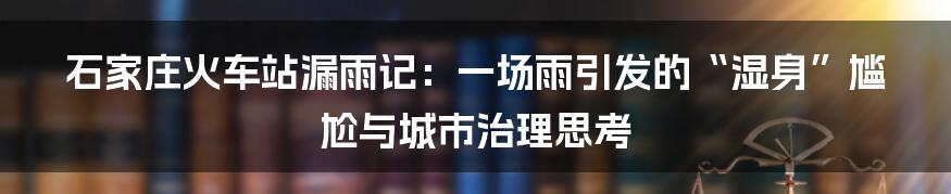 石家庄火车站漏雨记:一场雨引发的“湿身”尴尬与城市治理思考