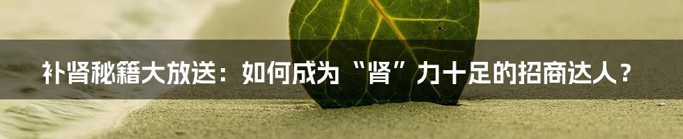 补肾秘籍大放送：如何成为“肾”力十足的招商达人？