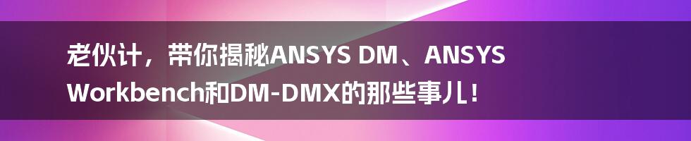 老伙计，带你揭秘ANSYS DM、ANSYS Workbench和DM-DMX的那些事儿！