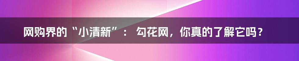 网购界的“小清新”: 勾花网,你真的了解它吗?