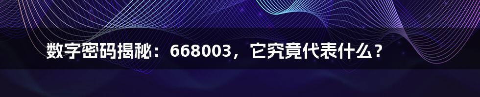 数字密码揭秘:668003,它究竟代表什么?