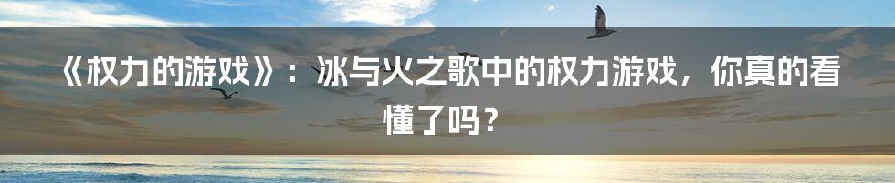 《权力的游戏》:冰与火之歌中的权力游戏,你真的看懂了吗?