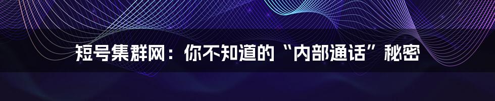 短号集群网:你不知道的“内部通话”秘密