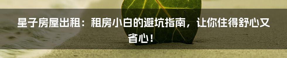 星子房屋出租:租房小白的避坑指南,让你住得舒心又省心!