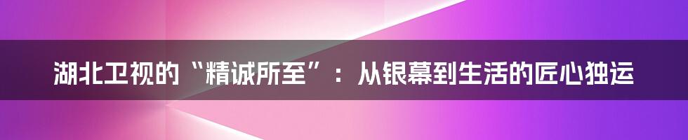 湖北卫视的“精诚所至”:从银幕到生活的匠心独运