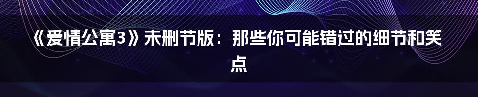 《爱情公寓3》未删节版：那些你可能错过的细节和笑点