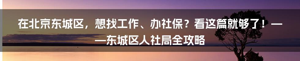 在北京东城区,想找工作、办社保?看这篇就够了!——东城区人社局全攻略