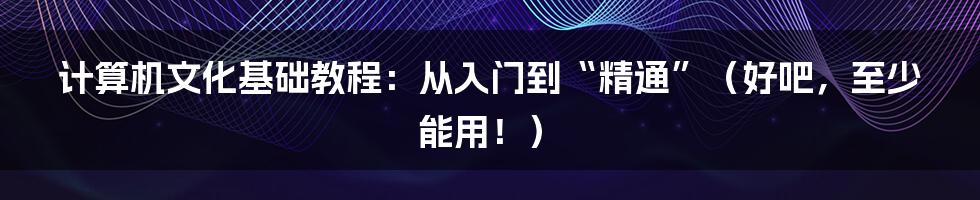 计算机文化基础教程：从入门到“精通”（好吧，至少能用！）