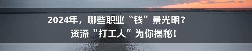 2024年,哪些职业“钱”景光明? 资深“打工人”为你揭秘!