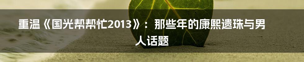 重温《国光帮帮忙2013》:那些年的康熙遗珠与男人话题
