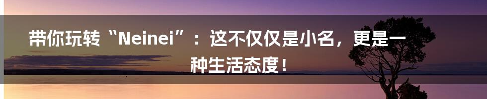 带你玩转“Neinei”：这不仅仅是小名，更是一种生活态度！