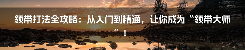 领带打法全攻略:从入门到精通,让你成为“领带大师”!