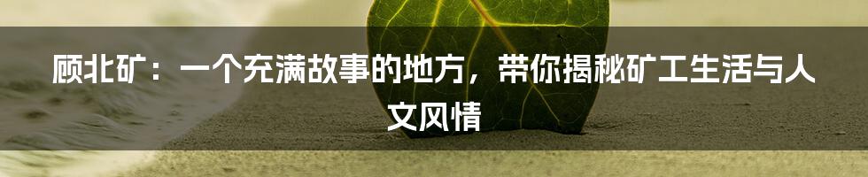 顾北矿：一个充满故事的地方，带你揭秘矿工生活与人文风情