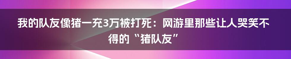 我的队友像猪一充3万被打死：网游里那些让人哭笑不得的“猪队友”