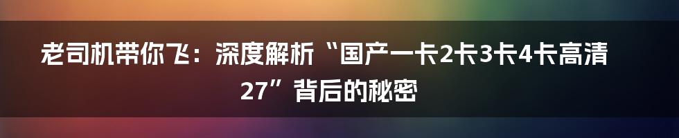 老司机带你飞：深度解析“国产一卡2卡3卡4卡高清27”背后的秘密