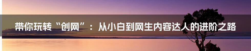 带你玩转“创网”:从小白到网生内容达人的进阶之路