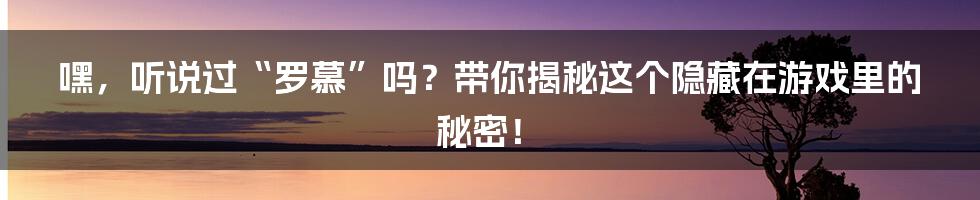 嘿,听说过“罗慕”吗?带你揭秘这个隐藏在游戏里的秘密!