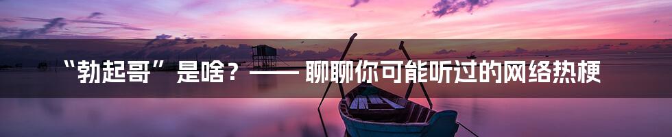 “勃起哥”是啥?—— 聊聊你可能听过的网络热梗