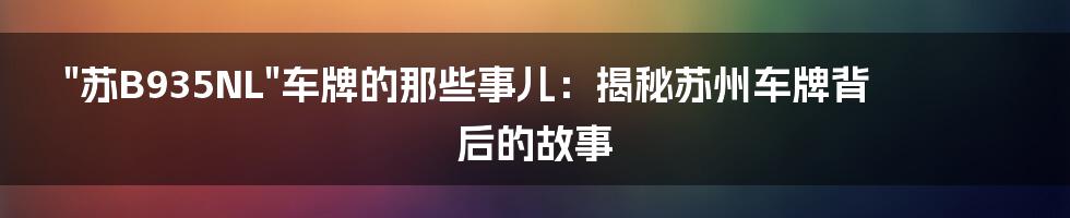 "苏B935NL"车牌的那些事儿:揭秘苏州车牌背后的故事