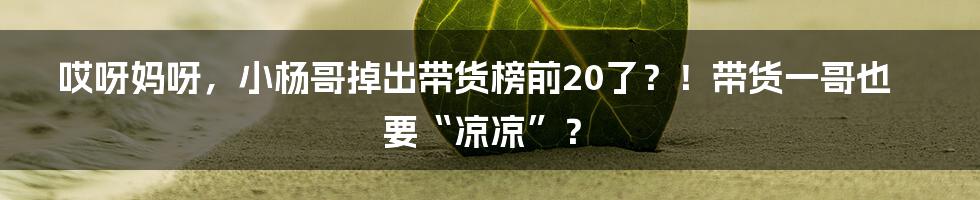 哎呀妈呀,小杨哥掉出带货榜前20了?!带货一哥也要“凉凉”?