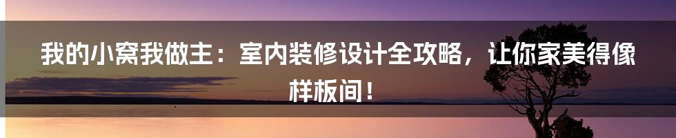 我的小窝我做主：室内装修设计全攻略，让你家美得像样板间！