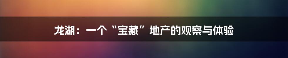 龙湖:一个“宝藏”地产的观察与体验