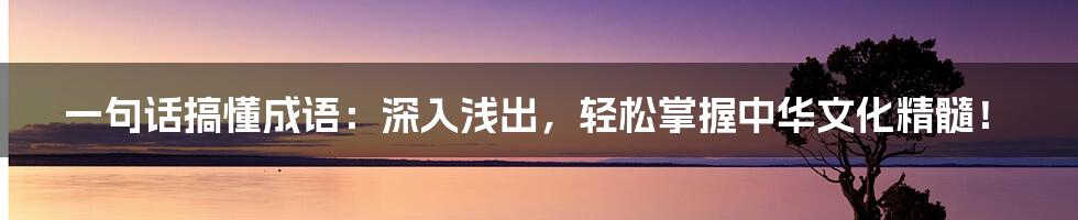 一句话搞懂成语：深入浅出，轻松掌握中华文化精髓！