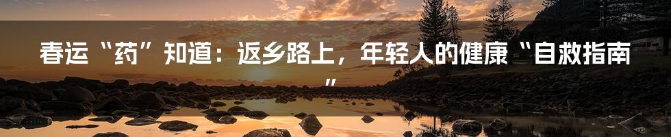 春运“药”知道:返乡路上,年轻人的健康“自救指南”