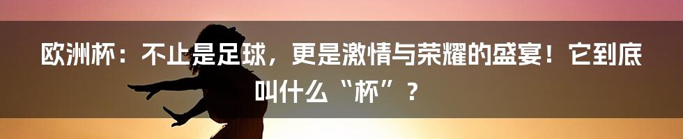 欧洲杯:不止是足球,更是激情与荣耀的盛宴!它到底叫什么“杯”?