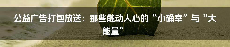 公益广告打包放送：那些触动人心的“小确幸”与“大能量”
