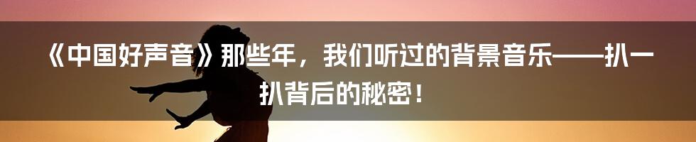 《中国好声音》那些年，我们听过的背景音乐——扒一扒背后的秘密！