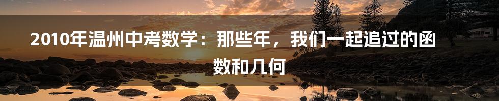 2010年温州中考数学:那些年,我们一起追过的函数和几何