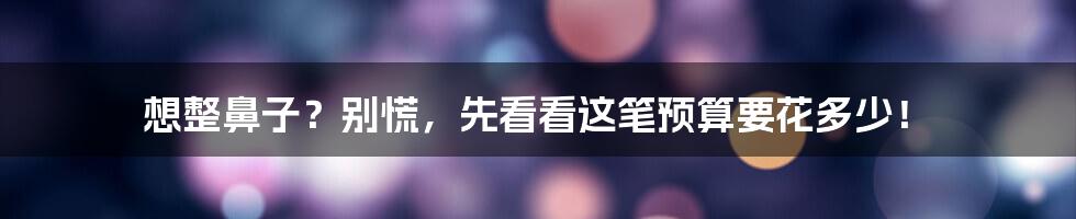 想整鼻子?别慌,先看看这笔预算要花多少!