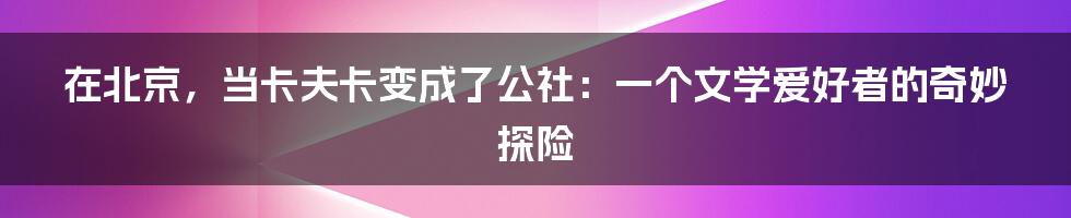 在北京,当卡夫卡变成了公社:一个文学爱好者的奇妙探险