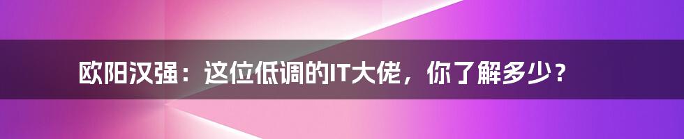 欧阳汉强:这位低调的IT大佬,你了解多少?