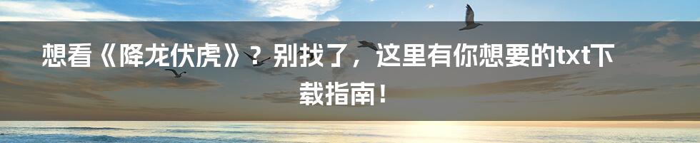 想看《降龙伏虎》?别找了,这里有你想要的txt下载指南!