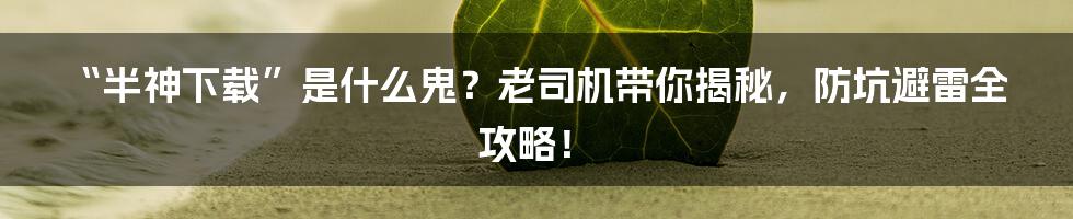 “半神下载”是什么鬼?老司机带你揭秘,防坑避雷全攻略!
