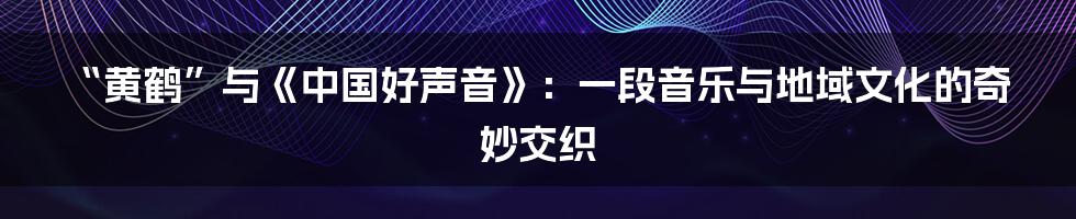 “黄鹤”与《中国好声音》:一段音乐与地域文化的奇妙交织