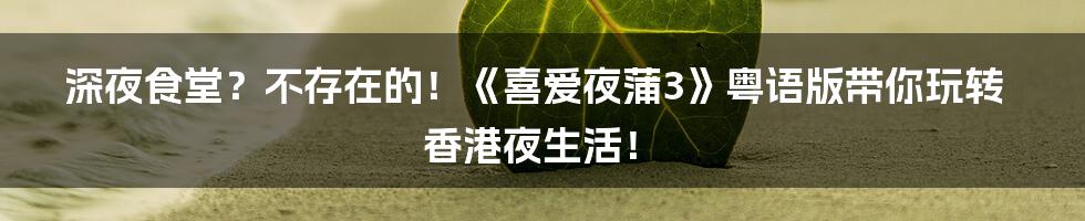 深夜食堂?不存在的!《喜爱夜蒲3》粤语版带你玩转香港夜生活!