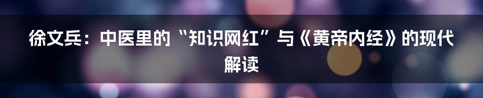 徐文兵：中医里的“知识网红”与《黄帝内经》的现代解读
