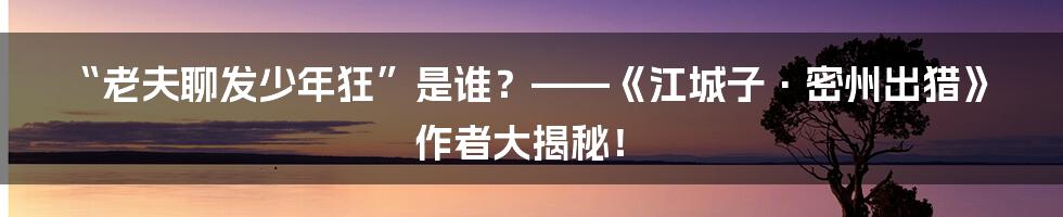 “老夫聊发少年狂”是谁?——《江城子·密州出猎》作者大揭秘!