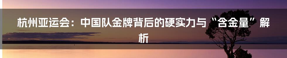 杭州亚运会:中国队金牌背后的硬实力与“含金量”解析